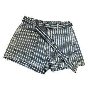 American Eagle Womens Striped High-Waisted Belted Denim Shorts Size 10